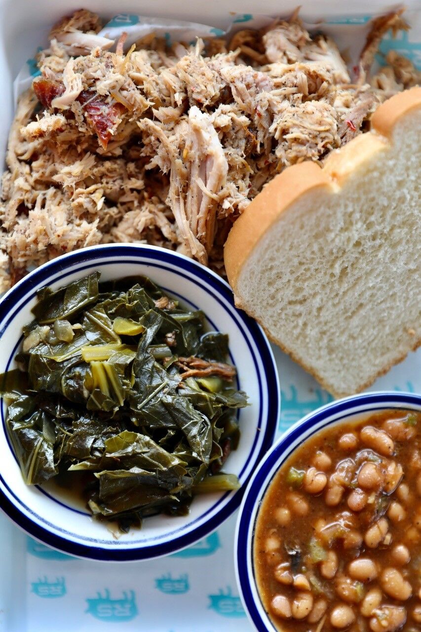 Pork BBQ plate at Rodney Scott’s Whole Hog BBQ.